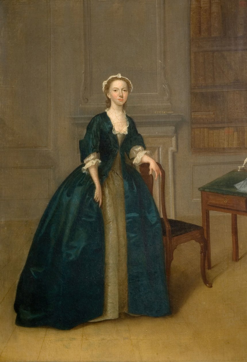 穿深蓝色衣服的女人肖像，1785年。 作者 亚瑟·戴维斯（Arthur Devis）