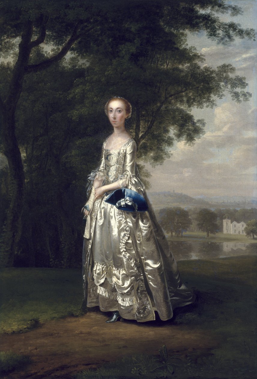 一位夫人的画象风景的，1750 作者 亚瑟·戴维斯（Arthur Devis）