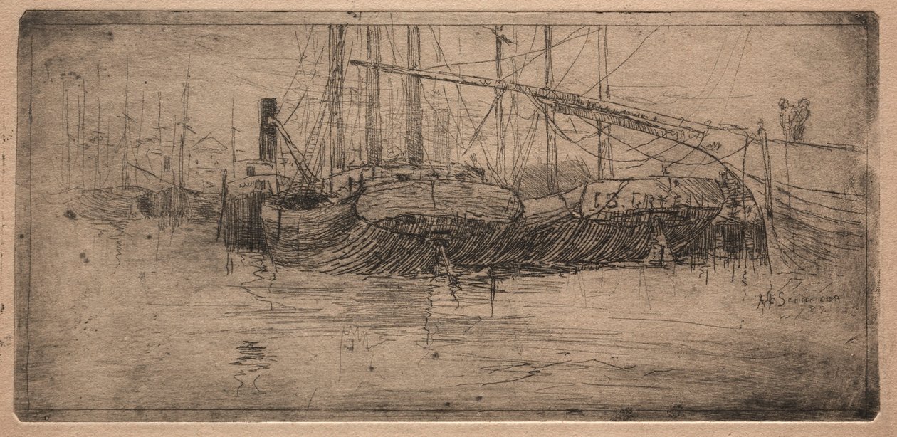 沿着凯霍加河滑行，1887年。 作者 亚瑟·施耐德（Arthur E. Schneider）。