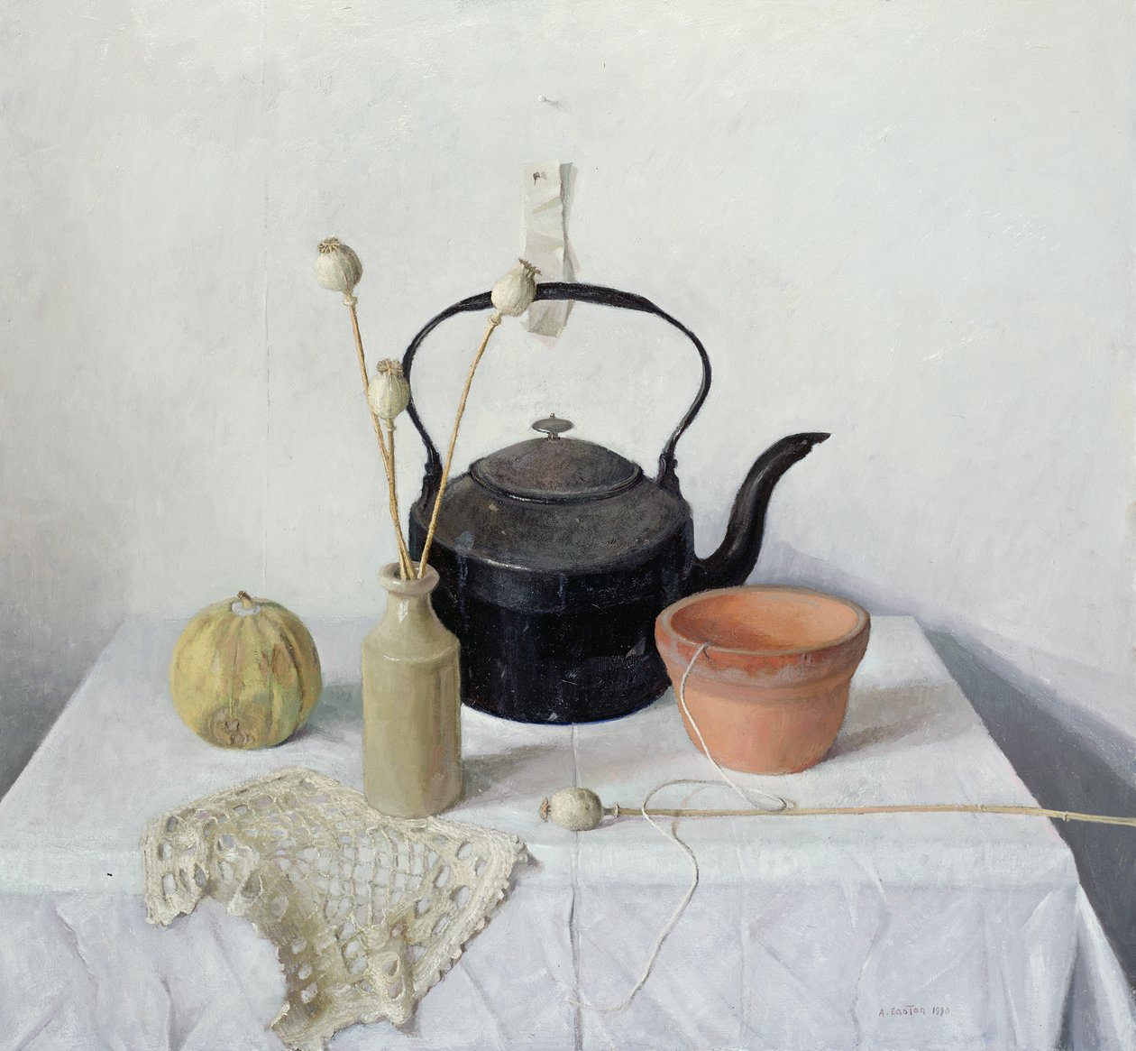 水壶，Poppyheads和葫芦，静物，1990 作者 亚瑟·伊斯顿