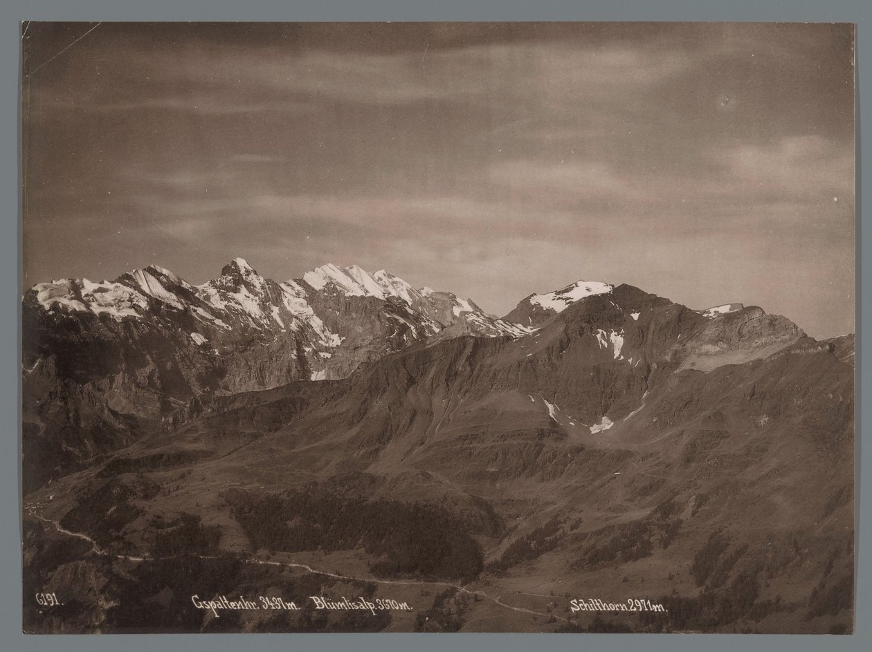伯尔尼阿尔卑斯山的 Gspaltenhorn、Blüemlisalp 和 Schilthorn 的景色 少女峰全景（系列标题） 作者 亚瑟·高布勒