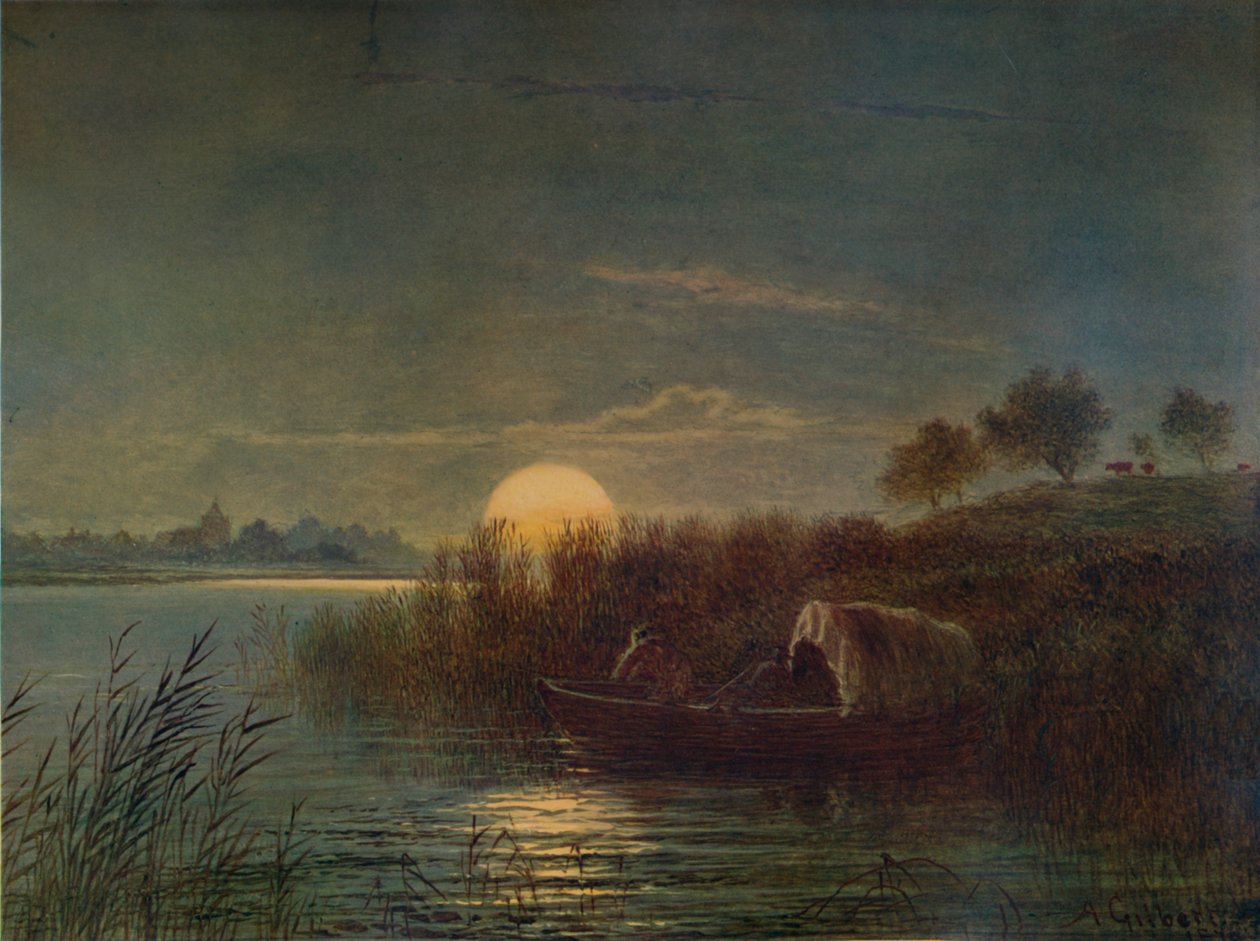 《月光下的河景》（带船），1879年，1935年 作者 阿瑟·吉尔伯特