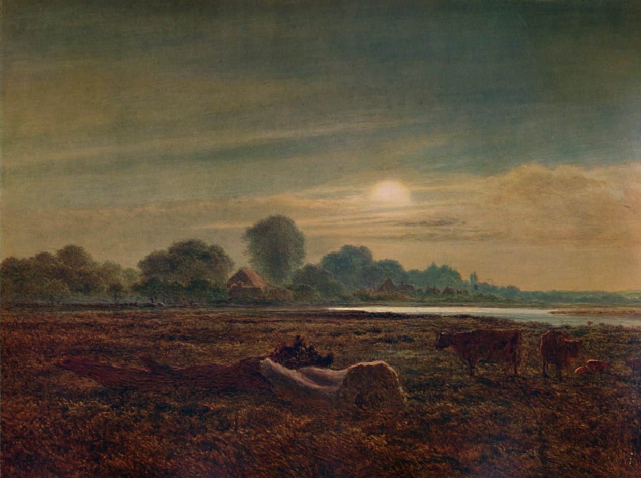月光下的河景与牛，1879年，1935年 作者 阿瑟·吉尔伯特