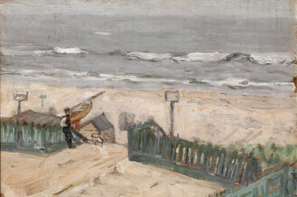 与渔夫和狗一起沐浴小屋，c.1900 作者 亚瑟·海索恩·斯塔德