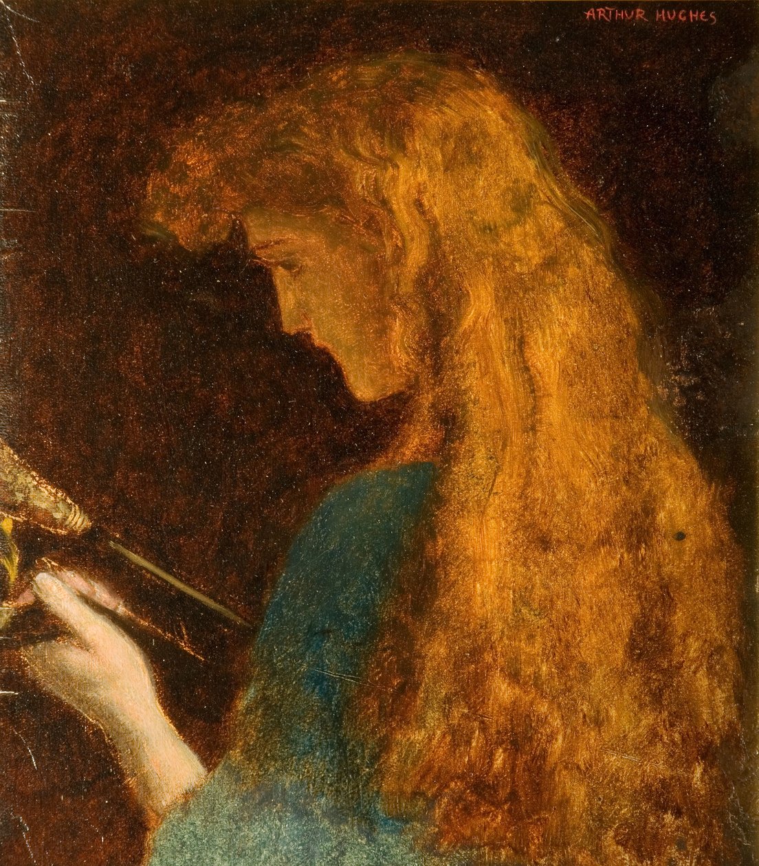 一个女孩的头部研究，1880-1886。 作者 亚瑟·休斯