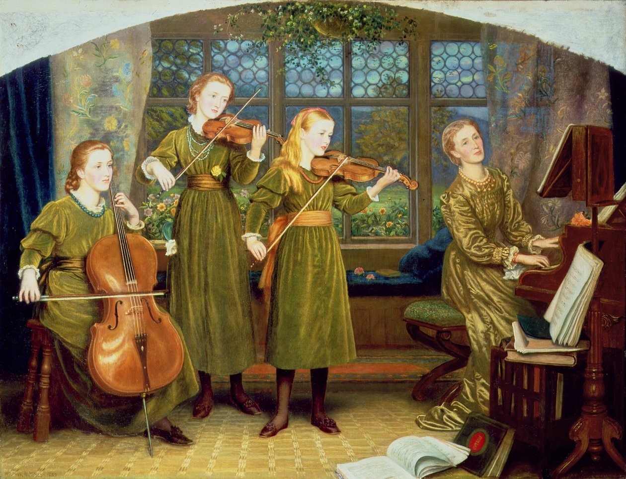 家庭四重奏：弗农夫人Lushington和她的孩子，1883年 作者 亚瑟·休斯