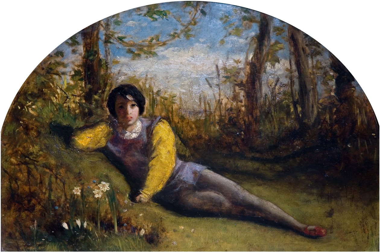 年轻的诗人--油画研究，1849年。 作者 亚瑟·休斯