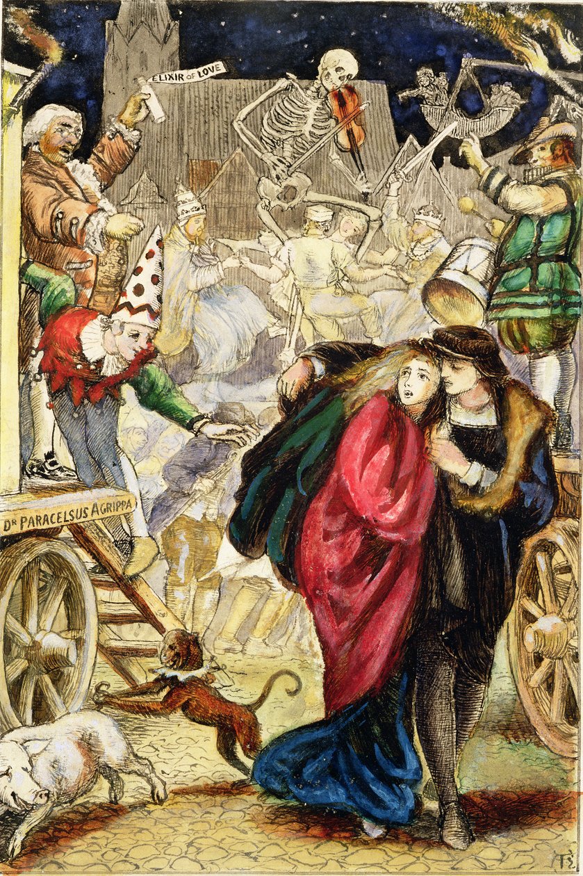 名利场》，约 1872 年（木板上的黑墨水和水彩画） 作者 亚瑟·休斯
