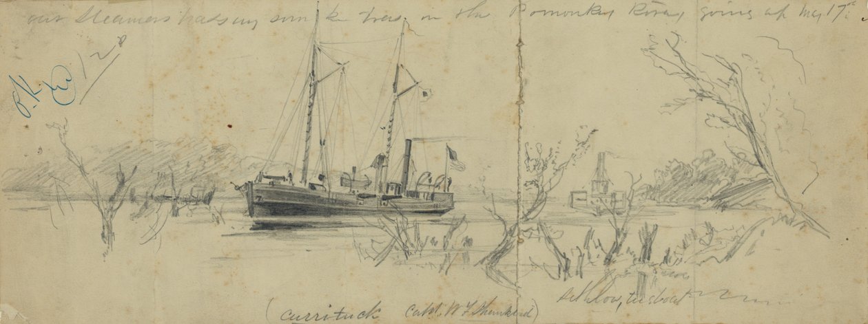 美国海军库里塔克号和拖船塞斯-洛号，1862 年，帕蒙基河上 作者 阿瑟·拉姆利