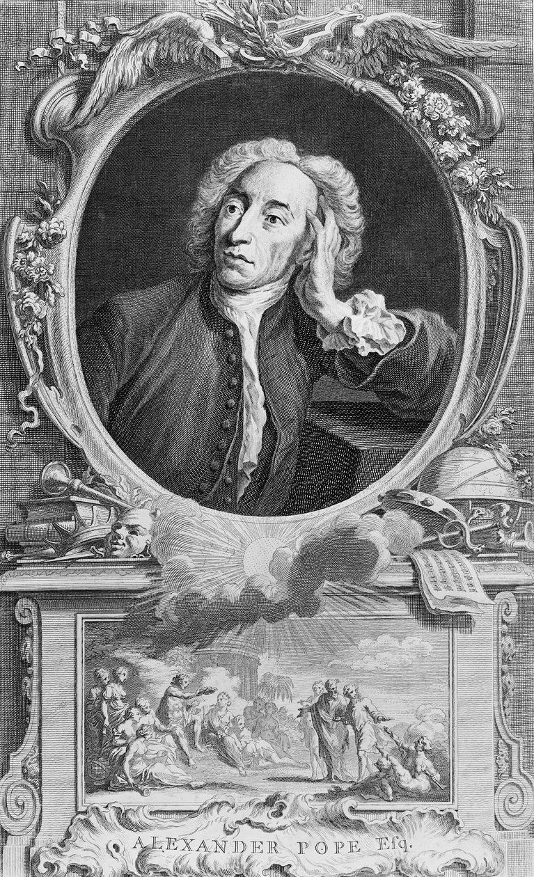 Alexander Pope（1688-1744）的肖像，由Jacobus Houbraken（1698-1780）雕刻，1747年（雕刻）（bw照片） 作者 亚瑟·庞德