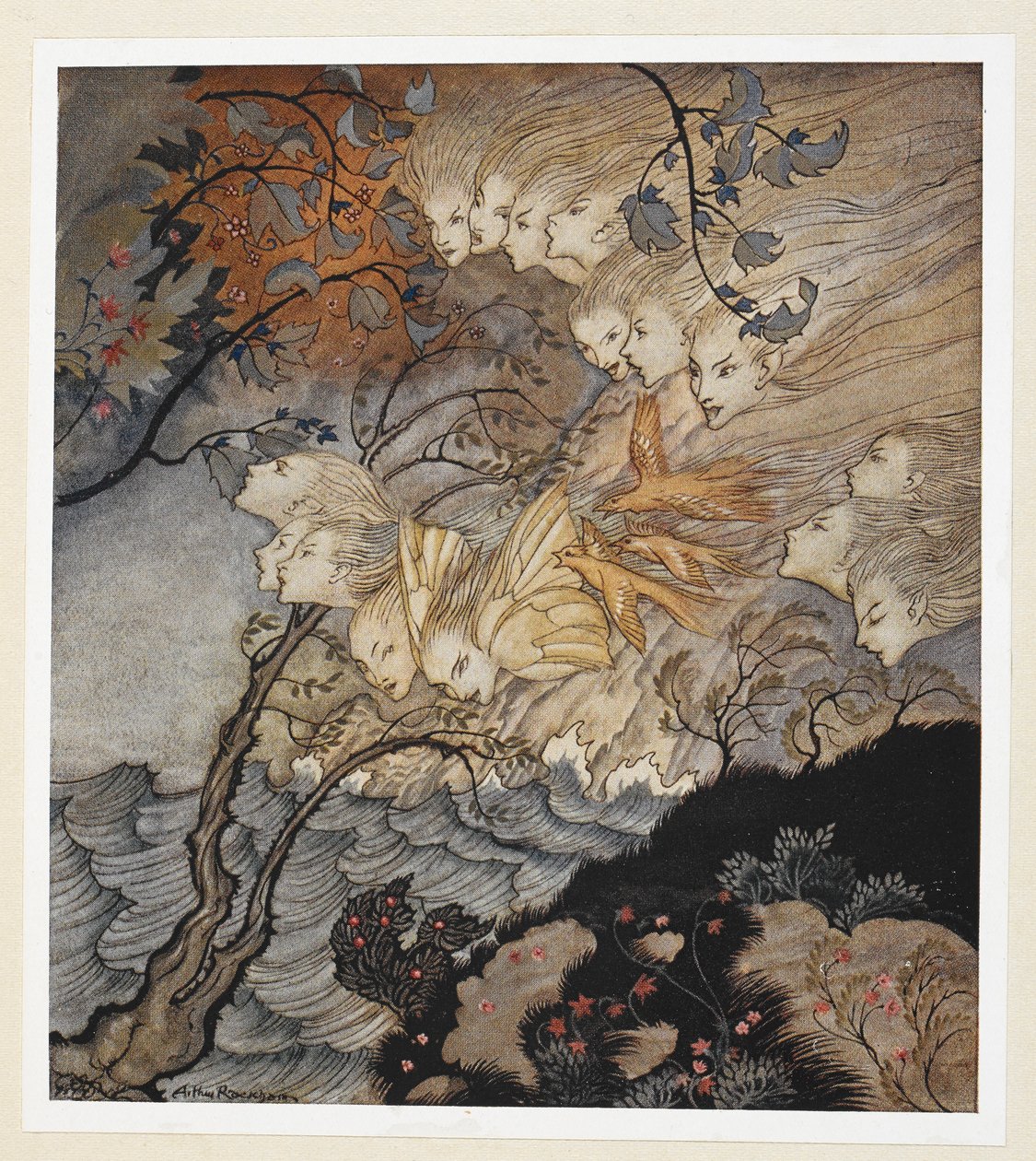 第三幕：第二场，第 147 行
......有时一个声音 作者 亚瑟·拉克汉姆（Arthur Rackham）