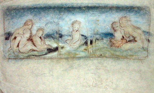仙女中的孩子 油画研究（纸上粉笔画 作者 亚瑟·拉克汉姆（Arthur Rackham）
