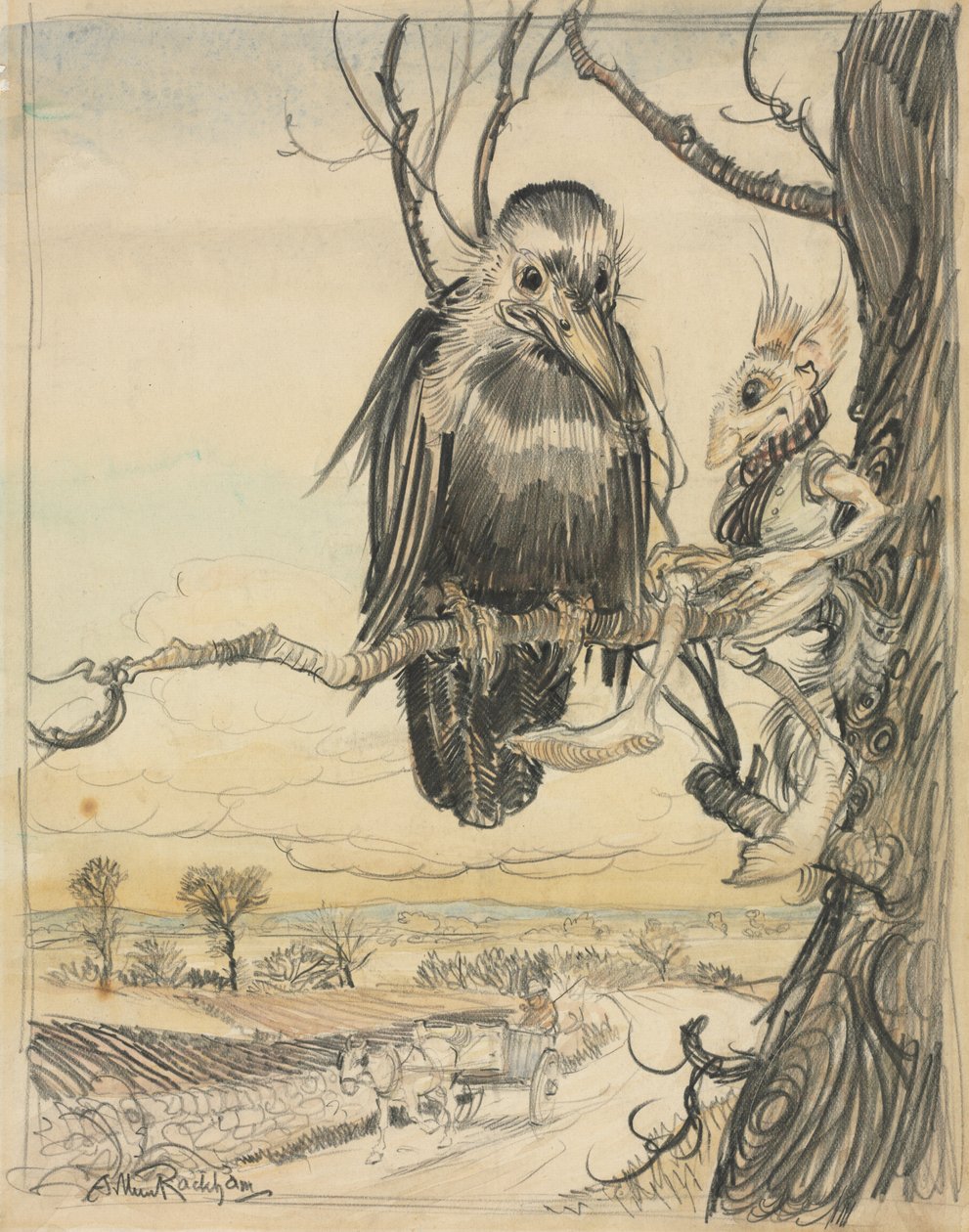 松鼠和乌鸦 作者 亚瑟·拉克汉姆（Arthur Rackham）