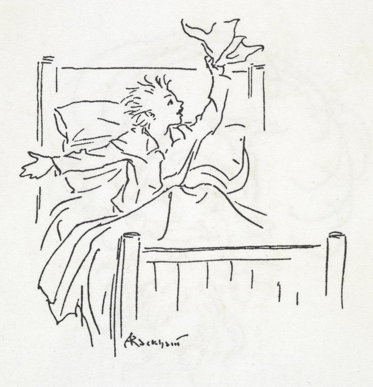一个男孩在床上 作者 亚瑟·拉克汉姆（Arthur Rackham）