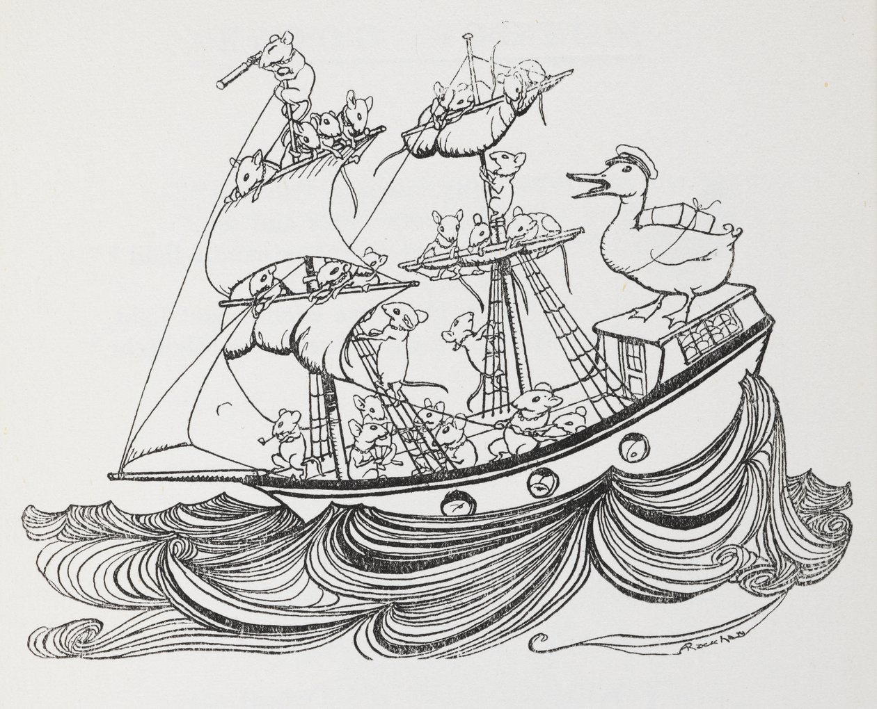 一艘船的船员是老鼠，船长是鸭子。 作者 亚瑟·拉克汉姆（Arthur Rackham）