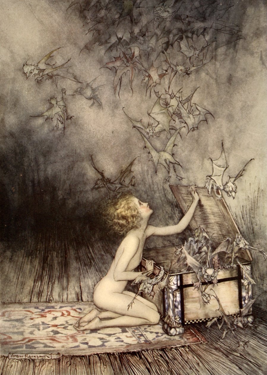 A sudden swarm of winged creatures brushed past her, illustration from 