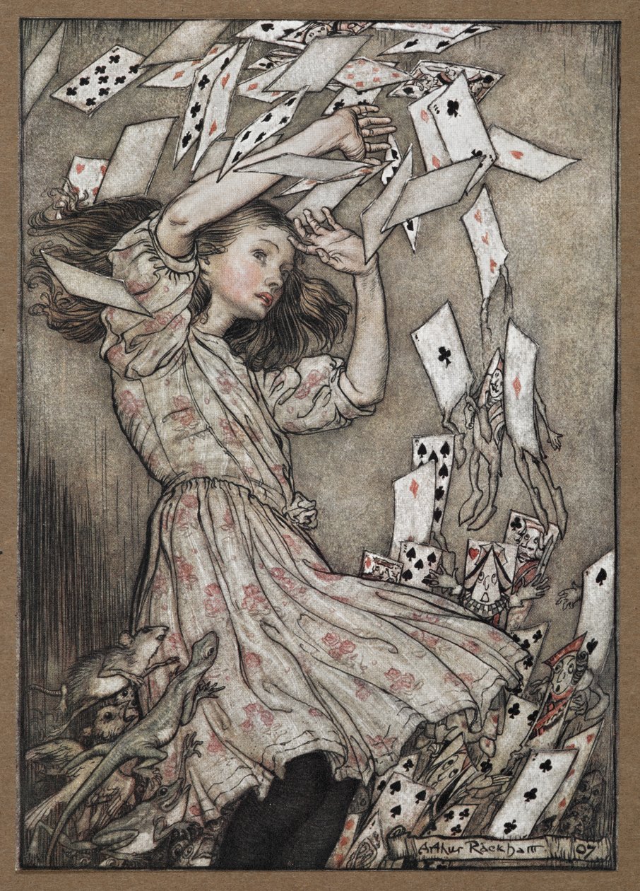 爱丽丝和掉落的纸牌 作者 亚瑟·拉克汉姆（Arthur Rackham）