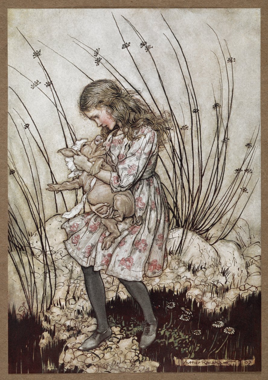 爱丽丝和小猪打扮成婴儿 作者 亚瑟·拉克汉姆（Arthur Rackham）