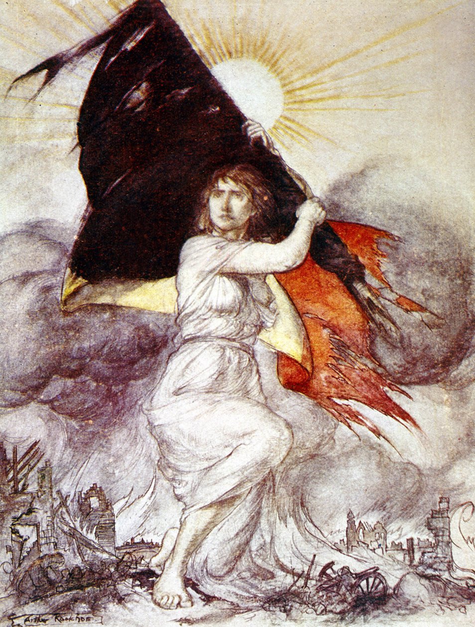 一战期间比利时的寓意，亚瑟-拉克姆绘制 作者 亚瑟·拉克汉姆（Arthur Rackham）