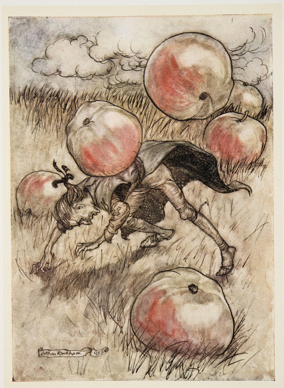 苹果来自我的耳朵翻滚，来自Gullivers Travels的Jonathon Swift（1667  -  1745），酒吧。 1909年 作者 亚瑟·拉克汉姆（Arthur Rackham）