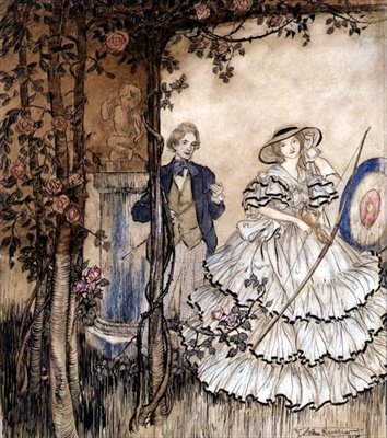 射箭（笔墨、水彩）。 作者 亚瑟·拉克汉姆（Arthur Rackham）