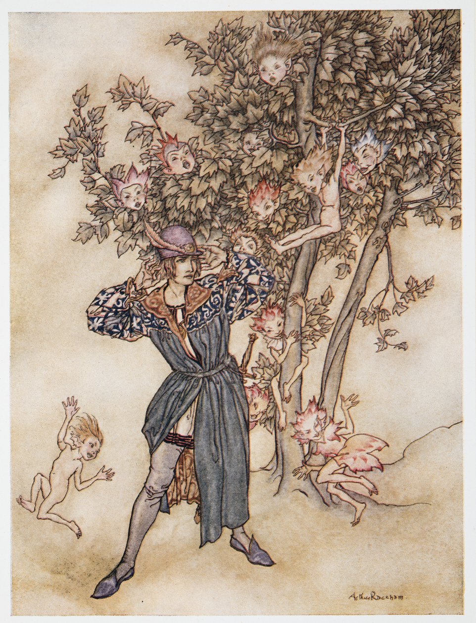 Burthen（分散地）Hark Hark！，来自William Shakespeares The Tempest，pub的插图。 1926年 作者 亚瑟·拉克汉姆（Arthur Rackham）