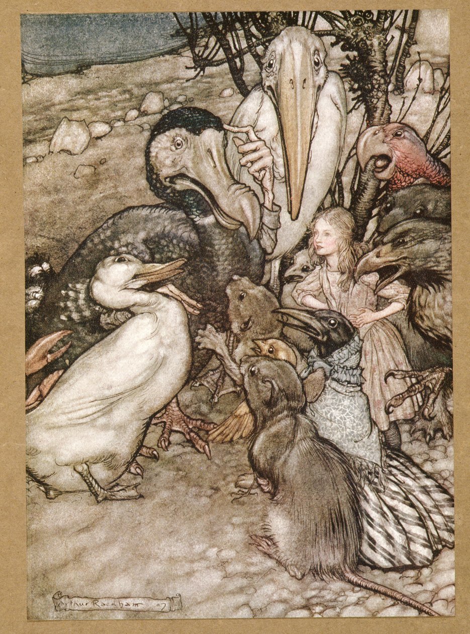 但谁赢了？来自Alices Adventures in Wonderland，作者：Lewis Carroll，pub.1907 作者 亚瑟·拉克汉姆（Arthur Rackham）