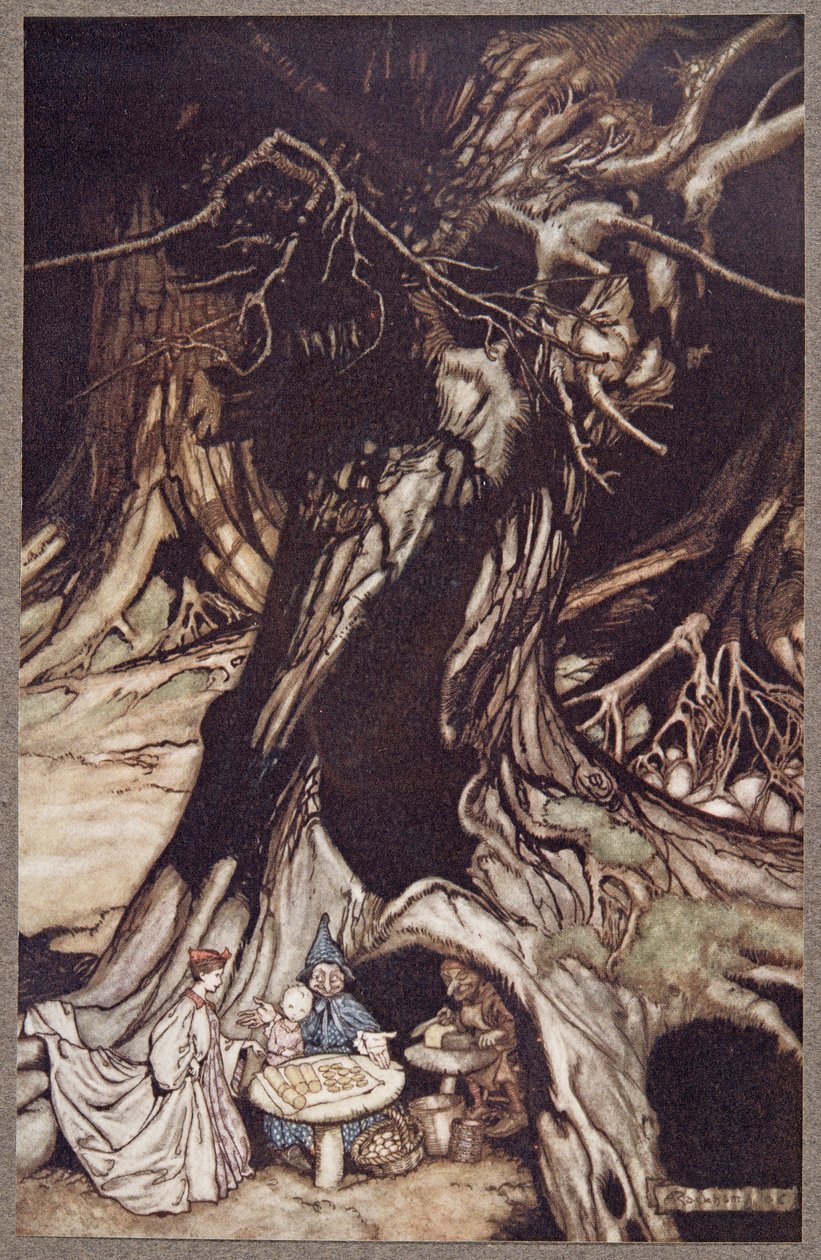 黄油是从古树的根部得到的，来自肯辛顿花园的彼得潘（JM Barrie，1860  -  1937），酒吧。 1906年 作者 亚瑟·拉克汉姆（Arthur Rackham）