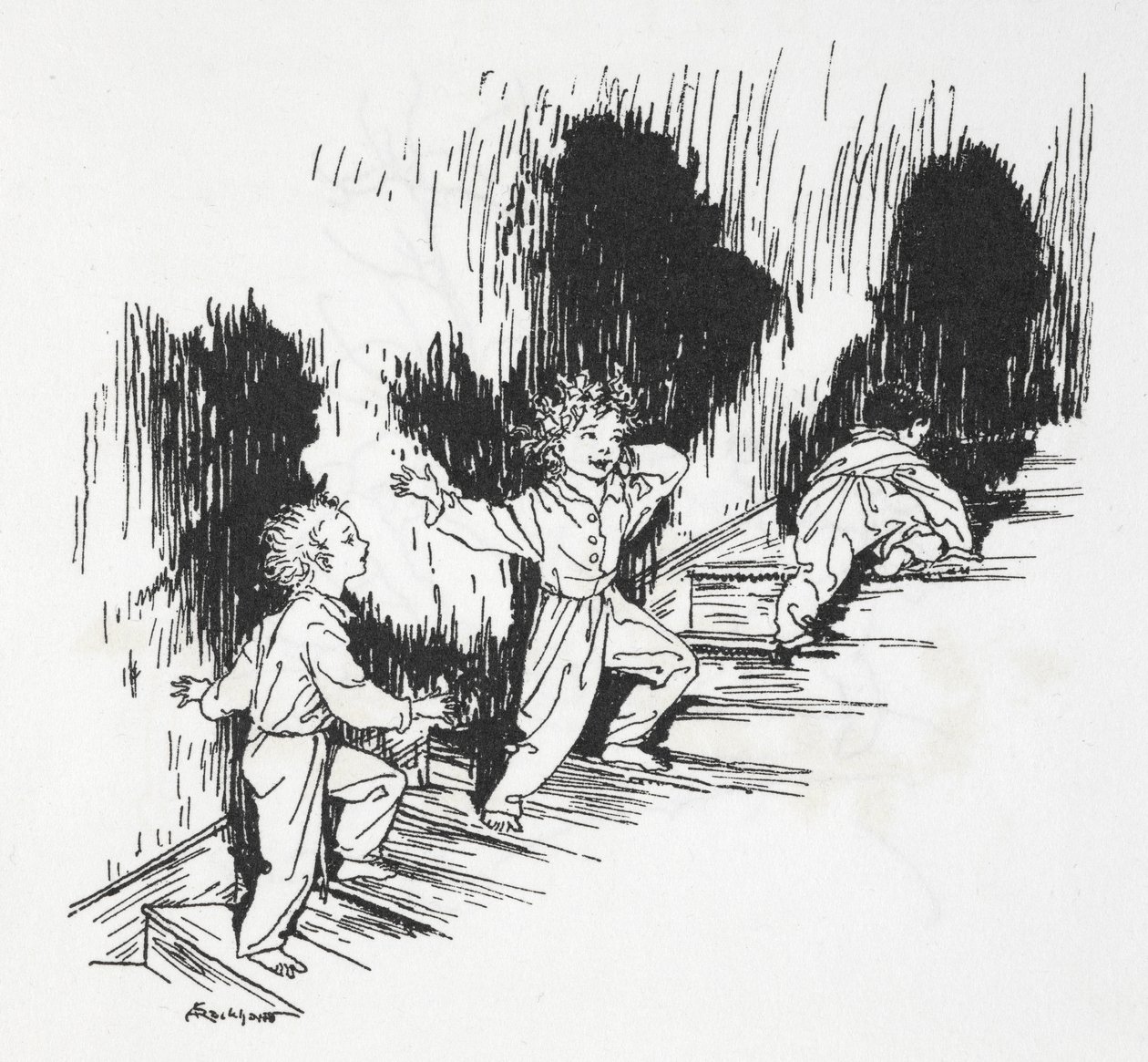 夜间爬楼梯的儿童 作者 亚瑟·拉克汉姆（Arthur Rackham）