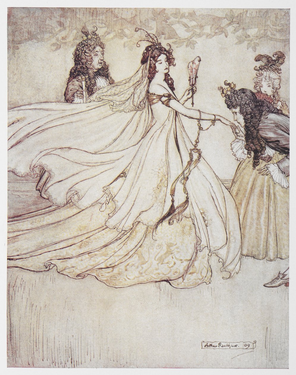 穿着舞会礼服的灰姑娘（Aschenputtel）。 作者 亚瑟·拉克汉姆（Arthur Rackham）