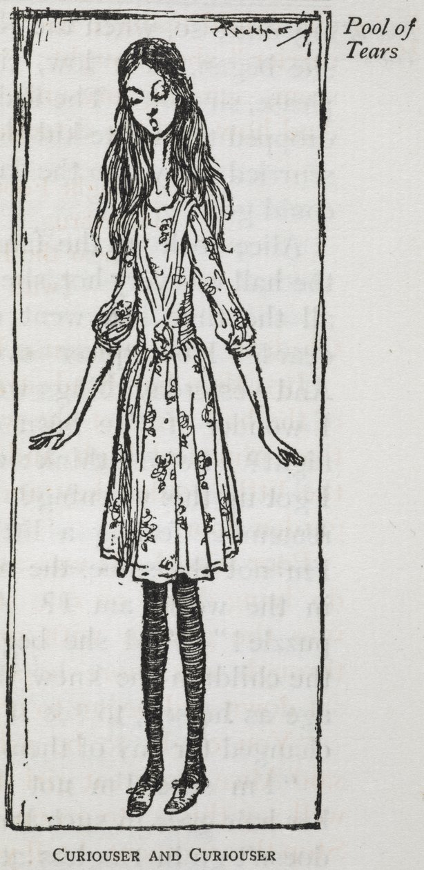 越来越好奇"--爱丽丝开始长大后 作者 亚瑟·拉克汉姆（Arthur Rackham）