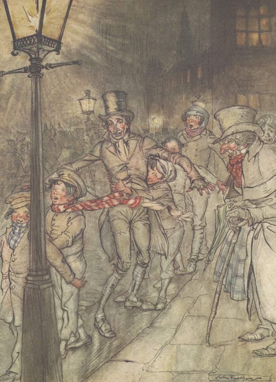 “在康希尔的幻灯片上滑下来” 作者 亚瑟·拉克汉姆（Arthur Rackham）