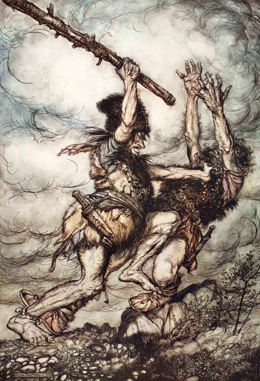 法夫纳杀了法索特》，1910年。 作者 亚瑟·拉克汉姆（Arthur Rackham）