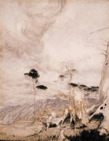 仙女蛋供应商（纸上水彩与钢笔、墨水）。 作者 亚瑟·拉克汉姆（Arthur Rackham）