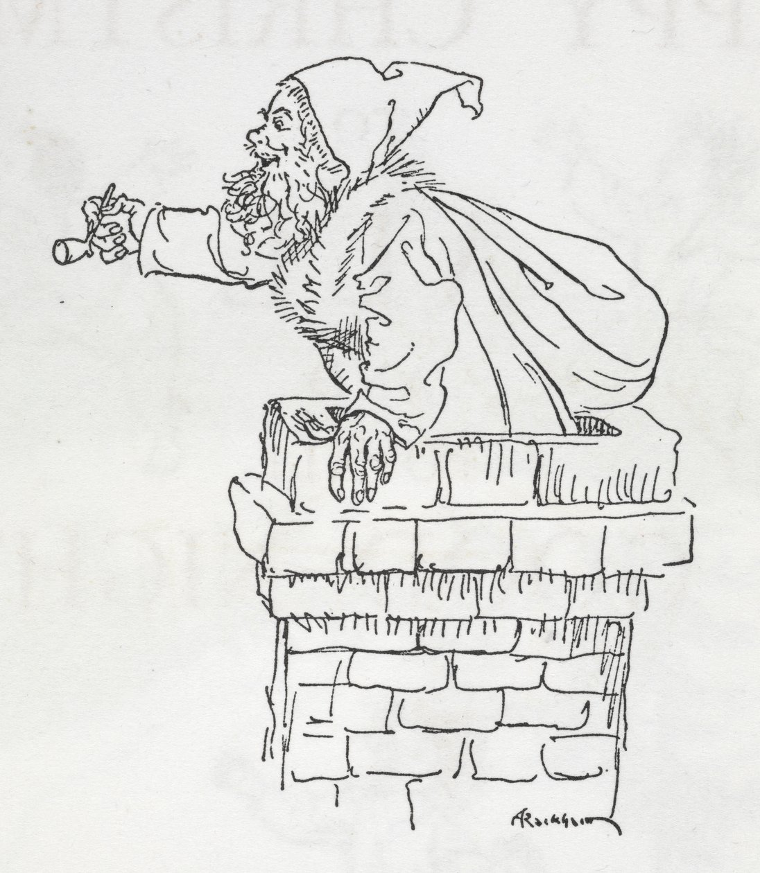 圣诞老人爬下烟囱 作者 亚瑟·拉克汉姆（Arthur Rackham）