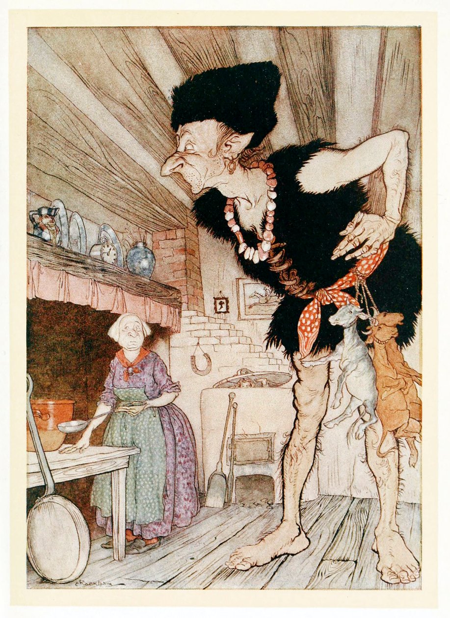 Fee-Fi-Fo-Fum, I smell the Blood of an Englishman, form English Fairy Tales, pub.1922. 作者 亚瑟·拉克汉姆（Arthur Rackham）