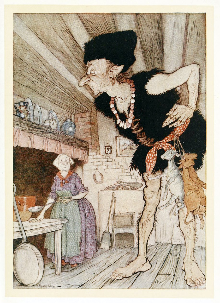 Fee-Fi-Fo-Fum，我闻到英国人的血，形成英国童话故事，酒吧。 1922年 作者 亚瑟·拉克汉姆（Arthur Rackham）