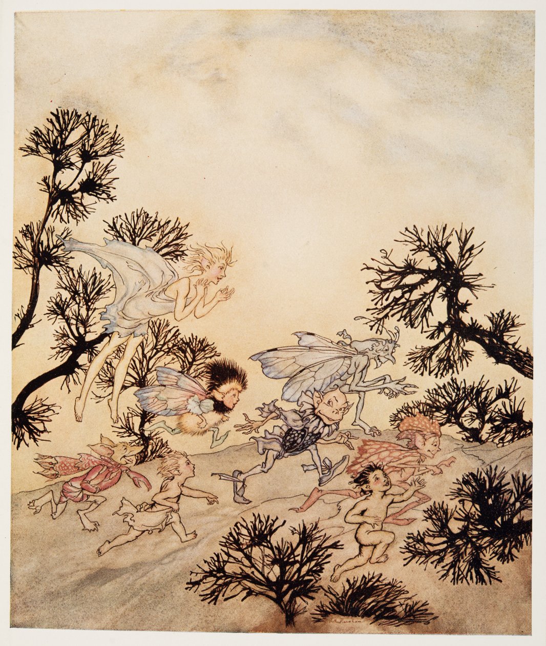来自我的妖精，他们用干痉挛磨伤关节，来自William Shakespeares The Tempest，pub的插图。 1926年 作者 亚瑟·拉克汉姆（Arthur Rackham）