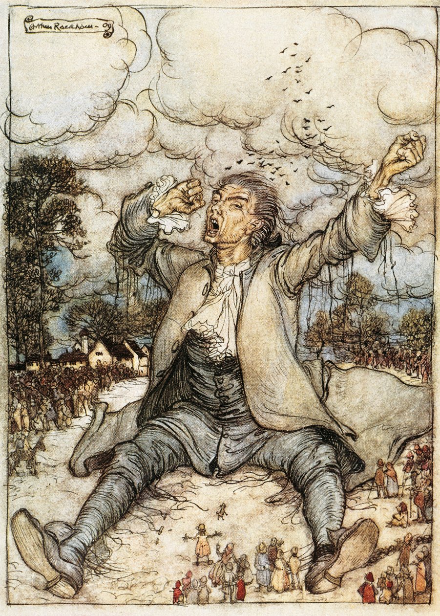 格列佛在小人国苏醒，乔纳森·斯威夫特《格列佛游记》插图，亚瑟·拉克姆绘 作者 亚瑟·拉克汉姆（Arthur Rackham）