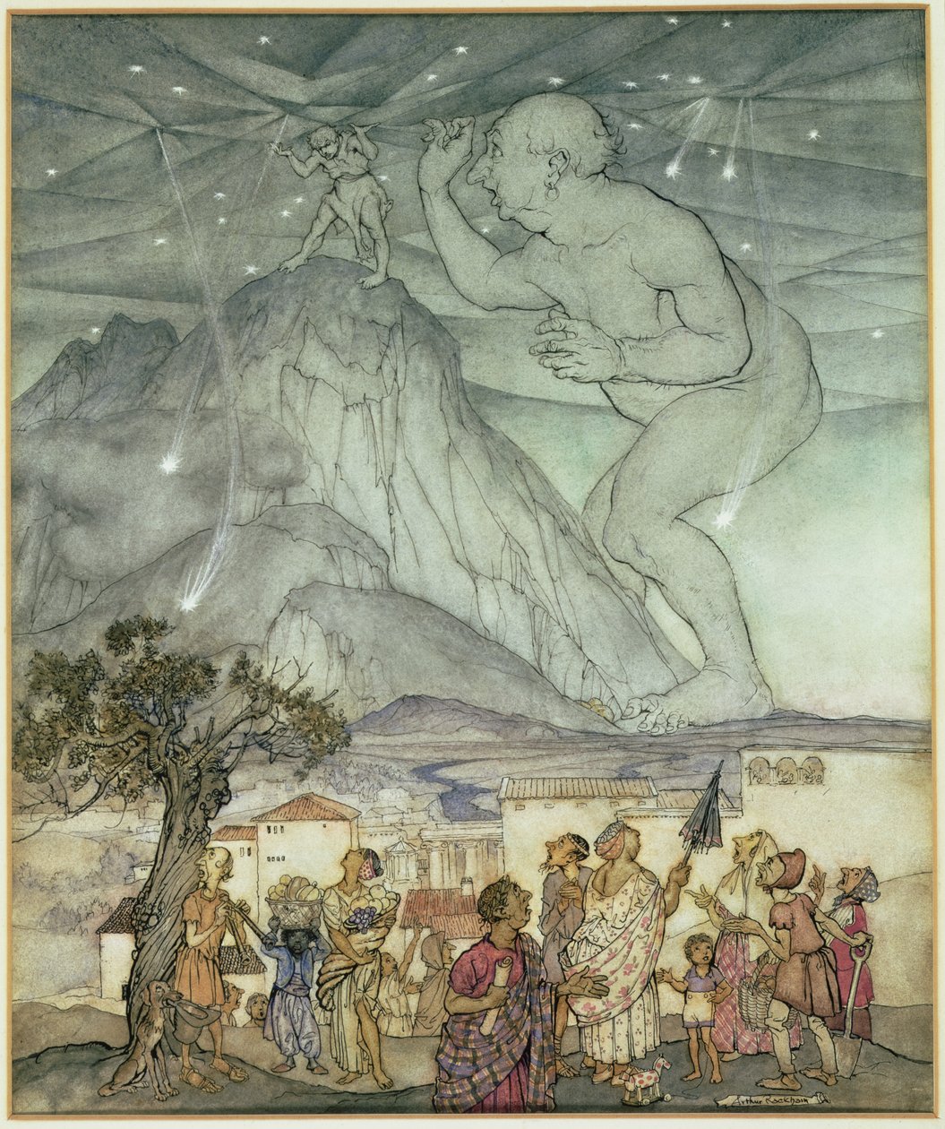 大力神支持天空代替阿特拉斯 作者 亚瑟·拉克汉姆（Arthur Rackham）