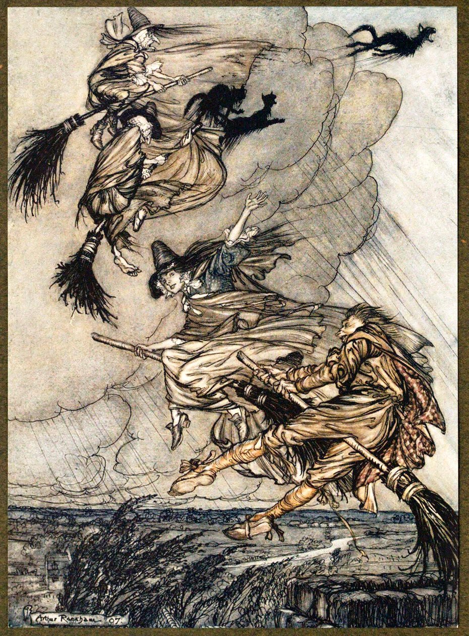 嘿，上烟囱，小妞！嘿，你先请！"！嘿，你先请！，摘自《英戈兹比传奇》，出版。1907. 作者 亚瑟·拉克汉姆（Arthur Rackham）