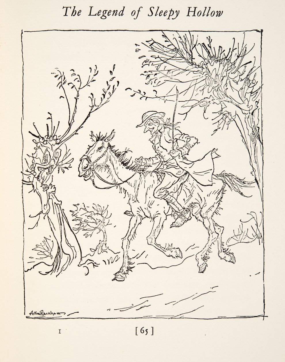 Ichabod Crane从无头骑士身上逃脱，来自Washngton Irving（1783  -  1859），酒吧的Sleepy Hollow传奇。 1928年 作者 亚瑟·拉克汉姆（Arthur Rackham）