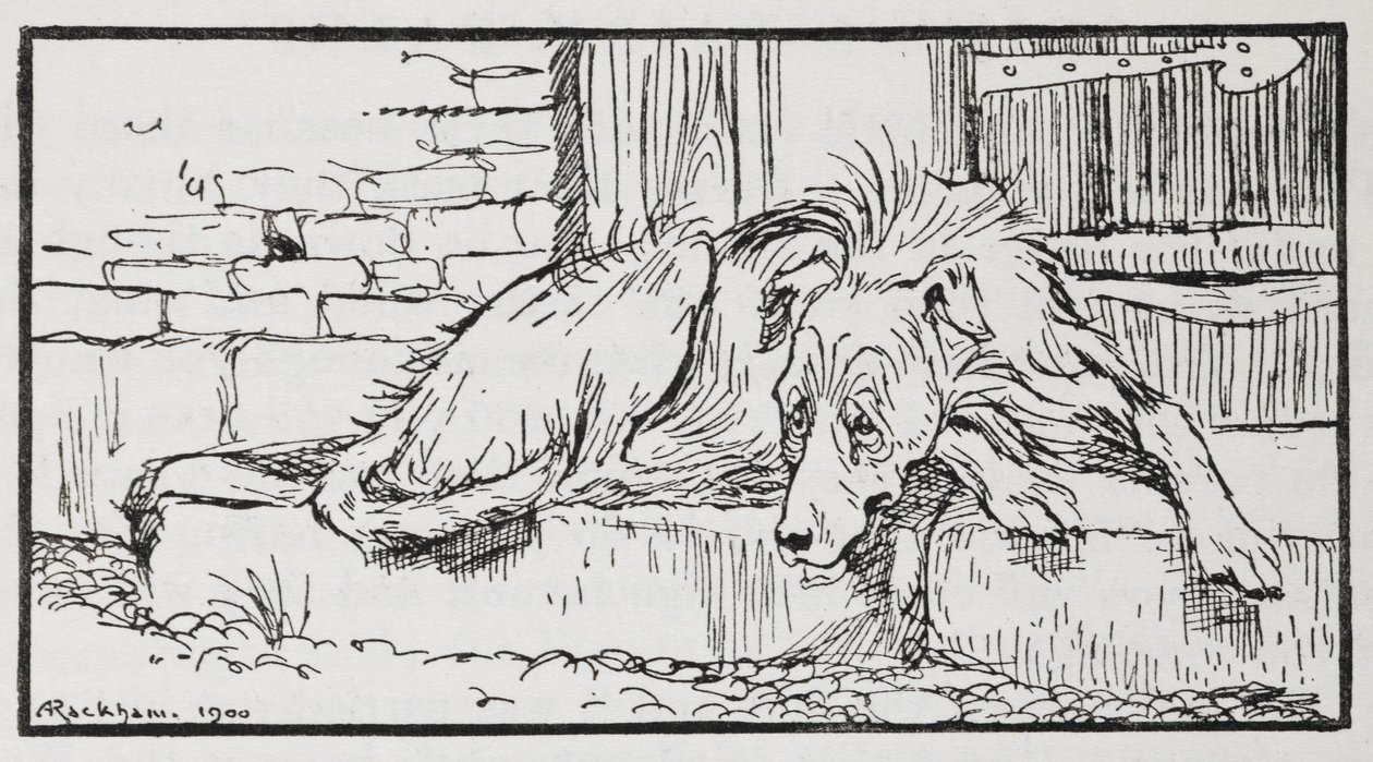 老苏丹》中的狗的插图。 作者 亚瑟·拉克汉姆（Arthur Rackham）