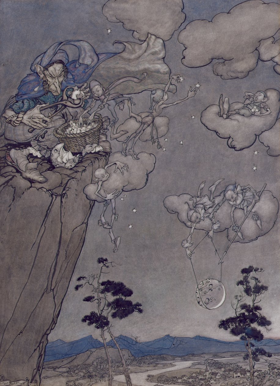 华盛顿欧文（1783-1859）1904年Rip Van Winkle的插图（笔和墨水在纸上写着） 作者 亚瑟·拉克汉姆（Arthur Rackham）
