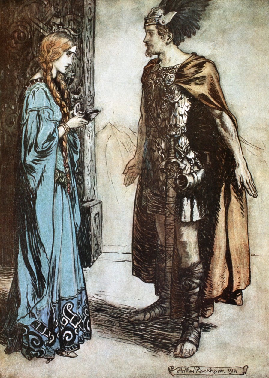 来自《齐格弗里德与诸神的黄昏》的插图，1924年。   作者 亚瑟·拉克汉姆（Arthur Rackham）