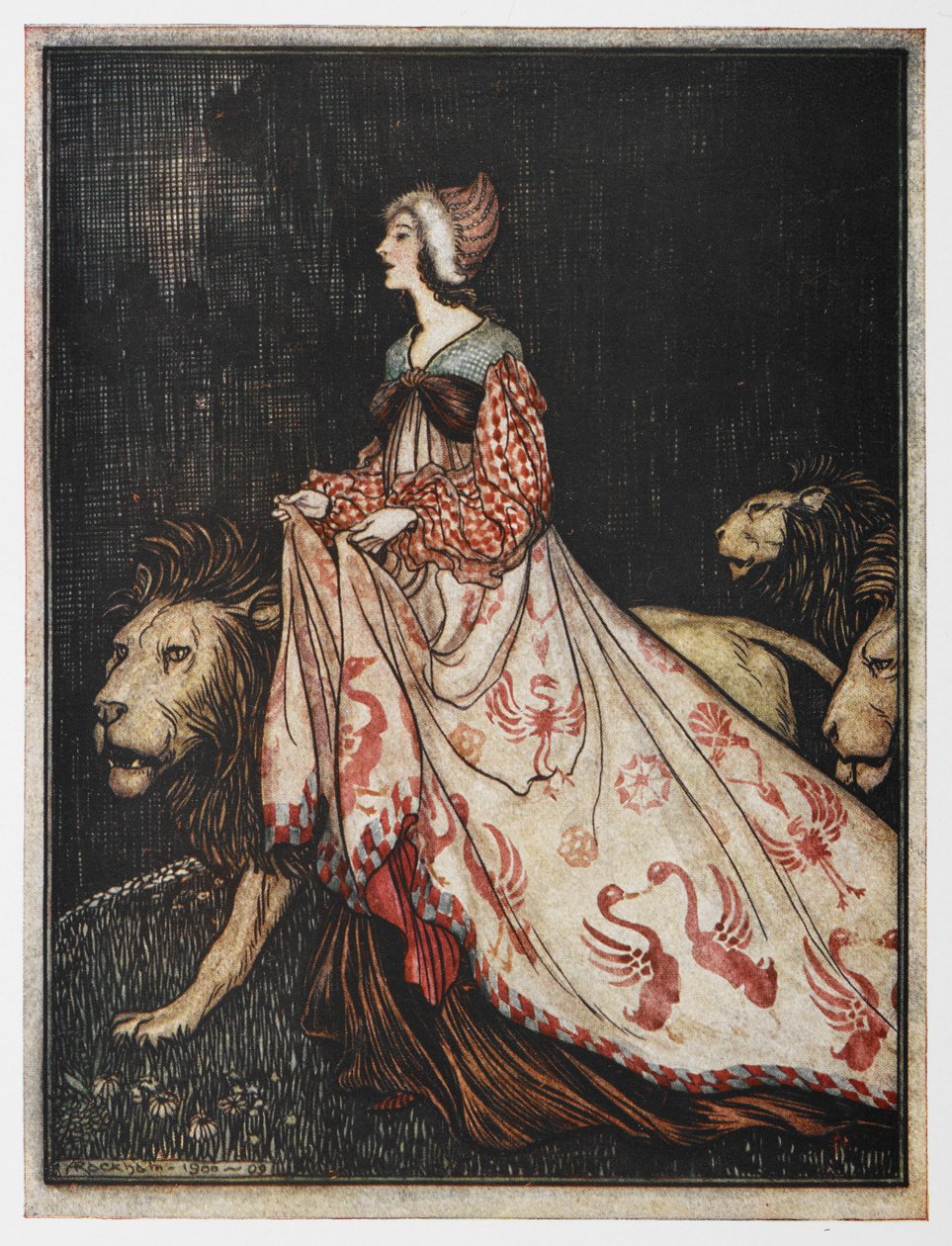 女士与狮子》中的插图。 作者 亚瑟·拉克汉姆（Arthur Rackham）