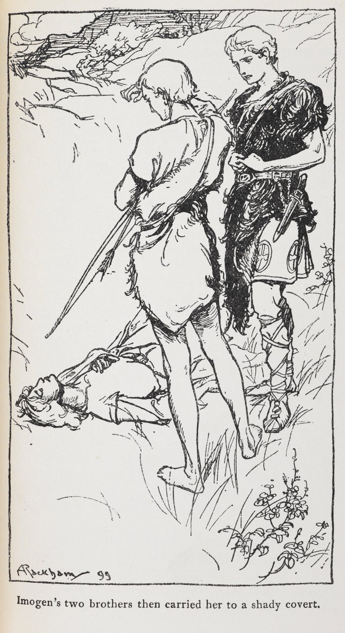 《辛白林》中伊莫金和她的兄弟的插图。 作者 亚瑟·拉克汉姆（Arthur Rackham）
