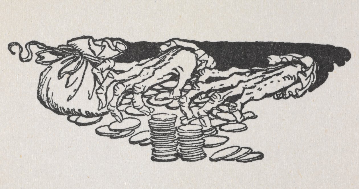 斯克鲁奇数钱的手的插图 作者 亚瑟·拉克汉姆（Arthur Rackham）
