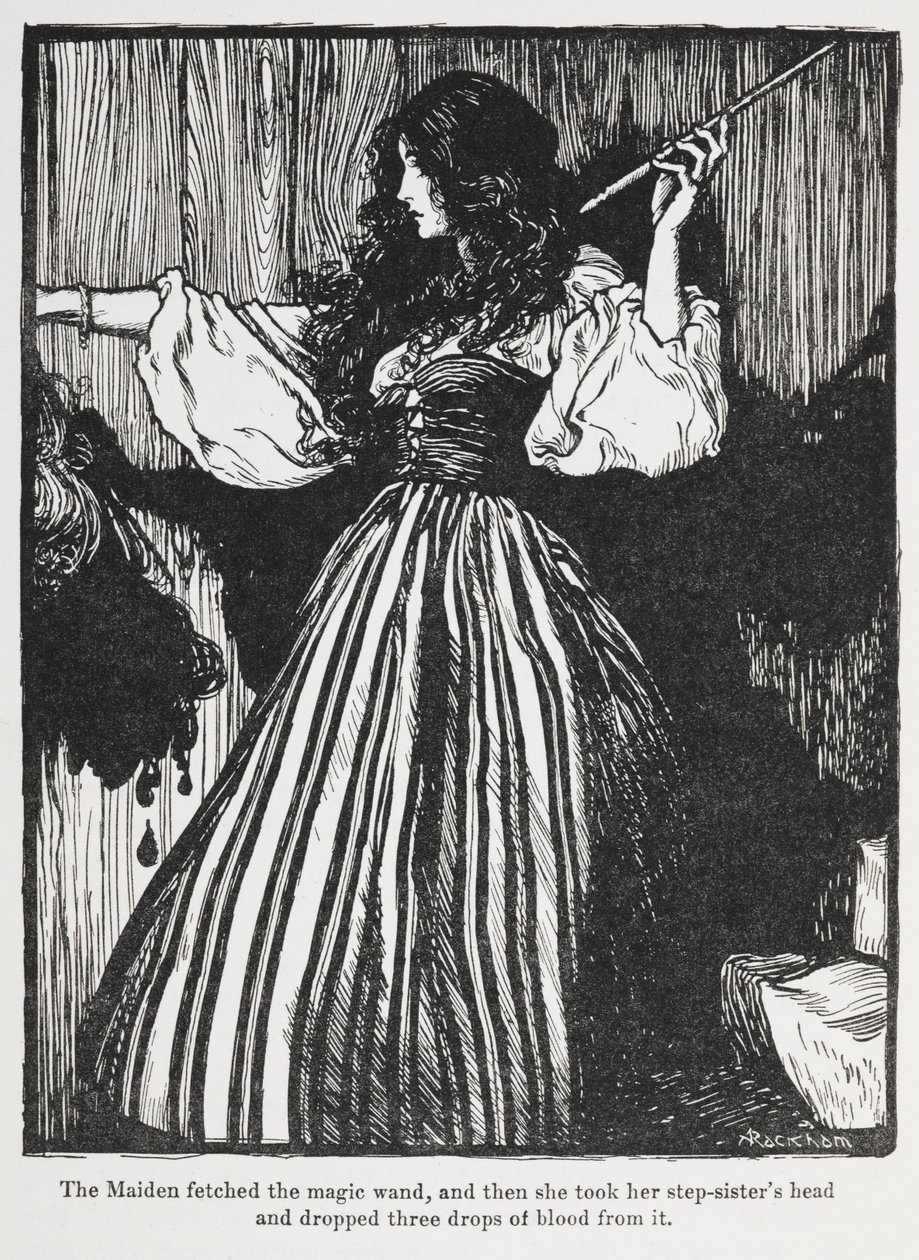 来自 Sweetheart Roland 的条纹连衣裙女孩插图。 作者 亚瑟·拉克汉姆（Arthur Rackham）