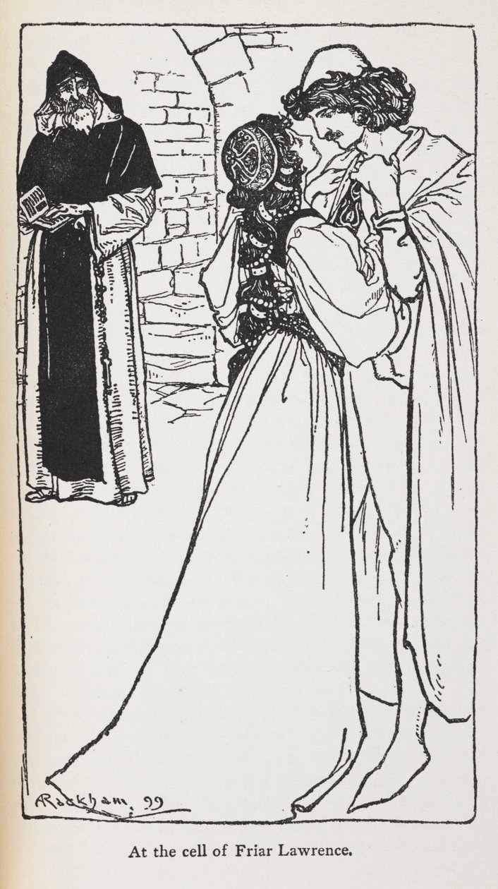罗密欧与朱丽叶中不幸的恋人的插图。 作者 亚瑟·拉克汉姆（Arthur Rackham）